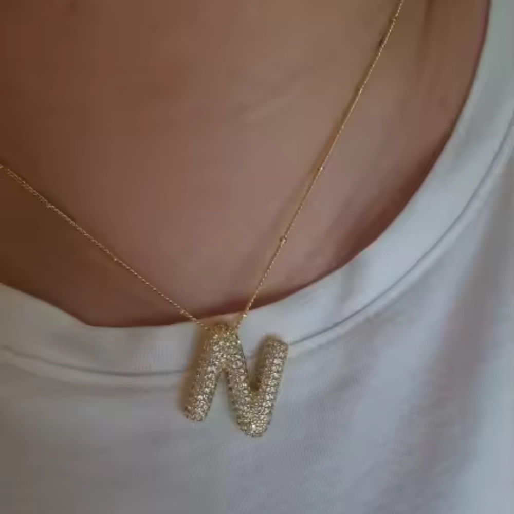 N Gold Initial Crystal Necklace - Picture 7 of 8